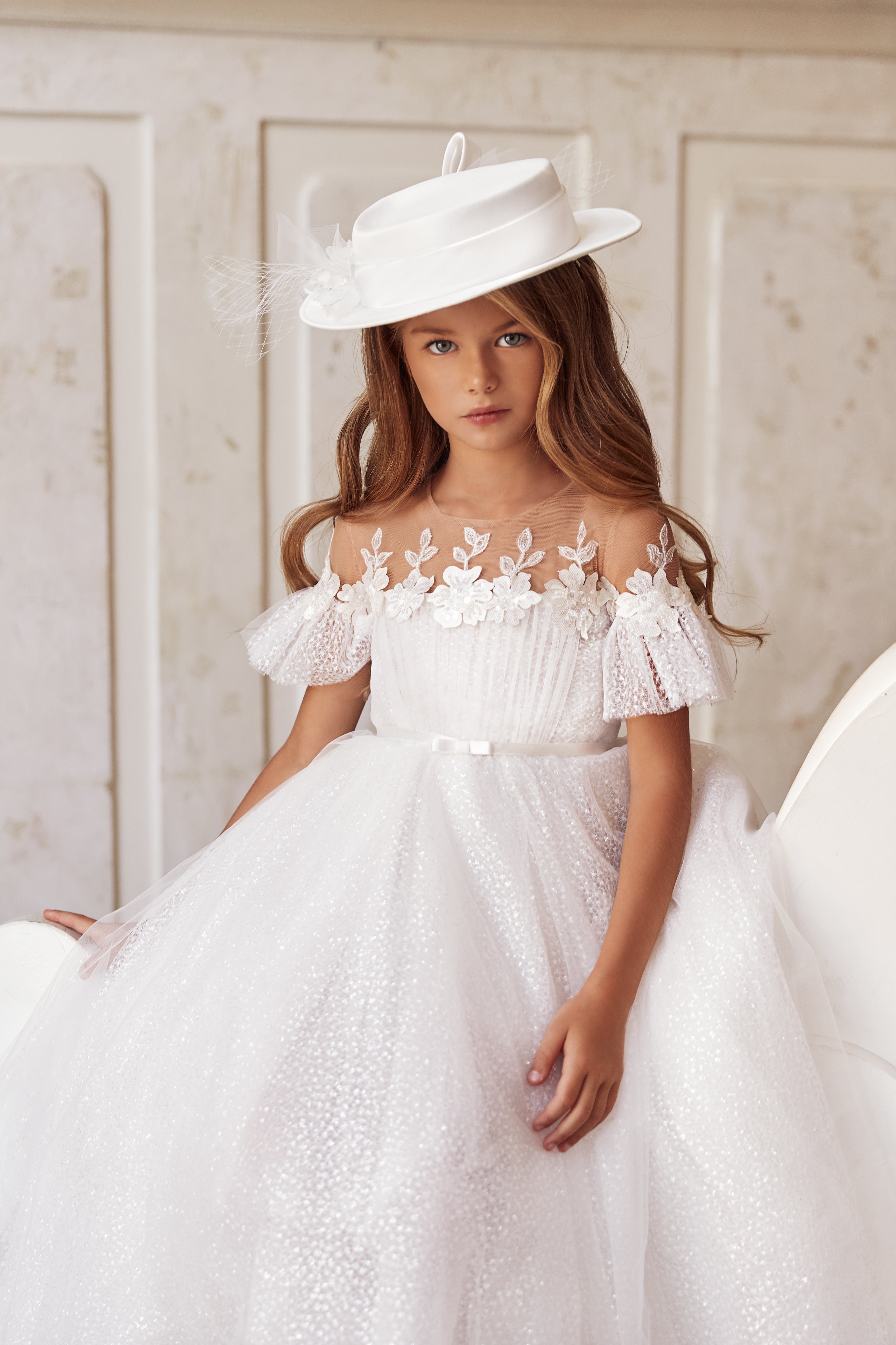 In Stock Size 10 Glitter Tulle Magda First Communion Flower Girl Dress Pre-order 12 / Ivory In Stock Size 10 Glitter Tulle Magda First Communion Flower Girl Dress Pre-order 12 / Ivory