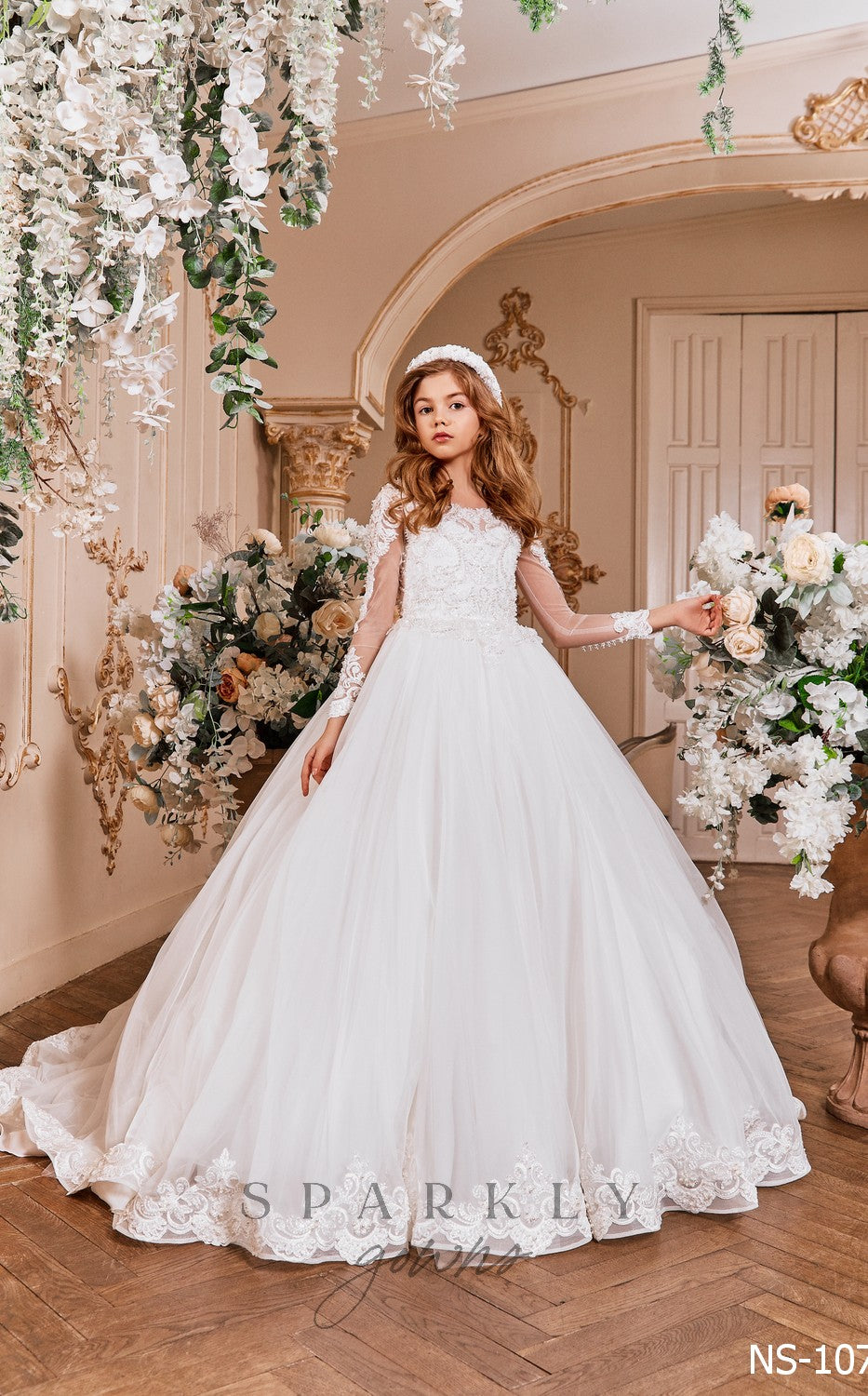 Long Sleeves Ball Gown Flower First Communion Dress 21107 Pre-Order 9 Years / As in The Picture (Ivory) Long Sleeves Ball Gown Flower First Communion Dress 21107 Pre-Order 9 Years / As in The Picture (Ivory)