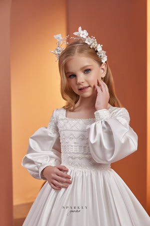Long Puffed Sleeves First Communion Flower Girl Gown PR108