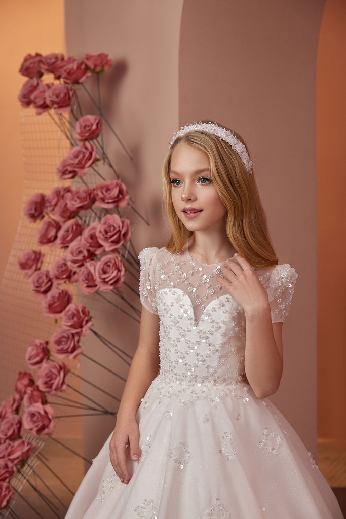 Illusion Sweetheart Neckline First Communion Flower Girl Gown PR109