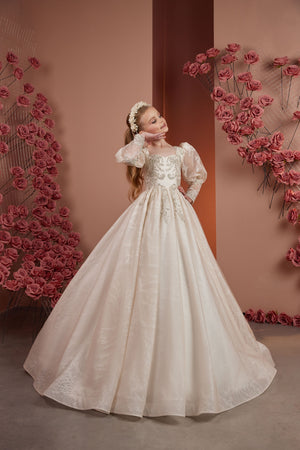 Embroidered First Communion Flower Girl Gown PR110