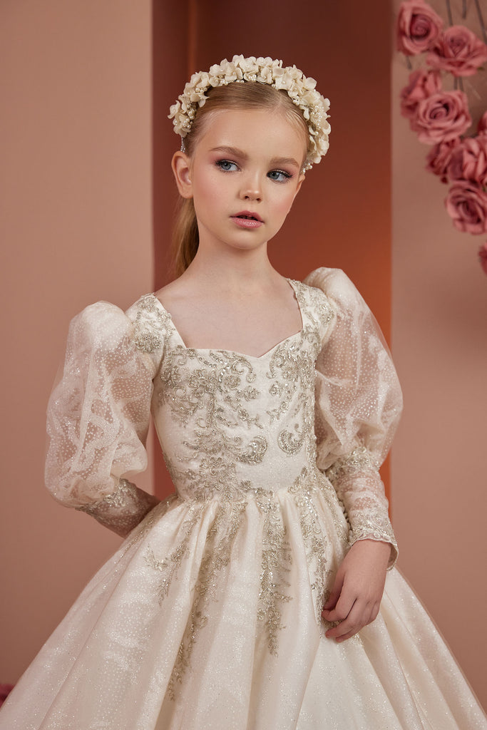 Embroidered First Communion Flower Girl Gown PR110