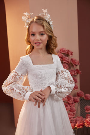 Square Neckline First Communion Flower Girl Gown PR114