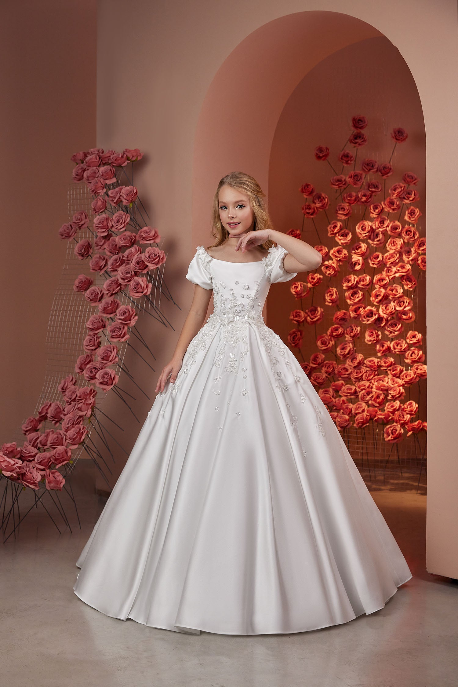 off the shoulder first communion dresses First Communion Dress Off Shoulder 3D Flower First Communion Dress with Cape