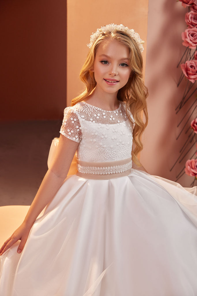 Short Sleeves First Communion Flower Girl Gown PR121