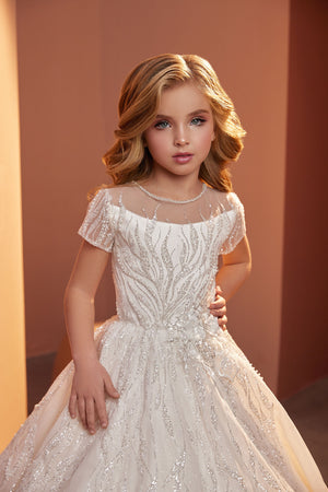 Amazon.com: Meowmming Girl's Long Ruffles Modern Flower Girls' Dresses A  Line Cap Sleeves Pageant Gowns: Clothing, Shoes & Jewelry