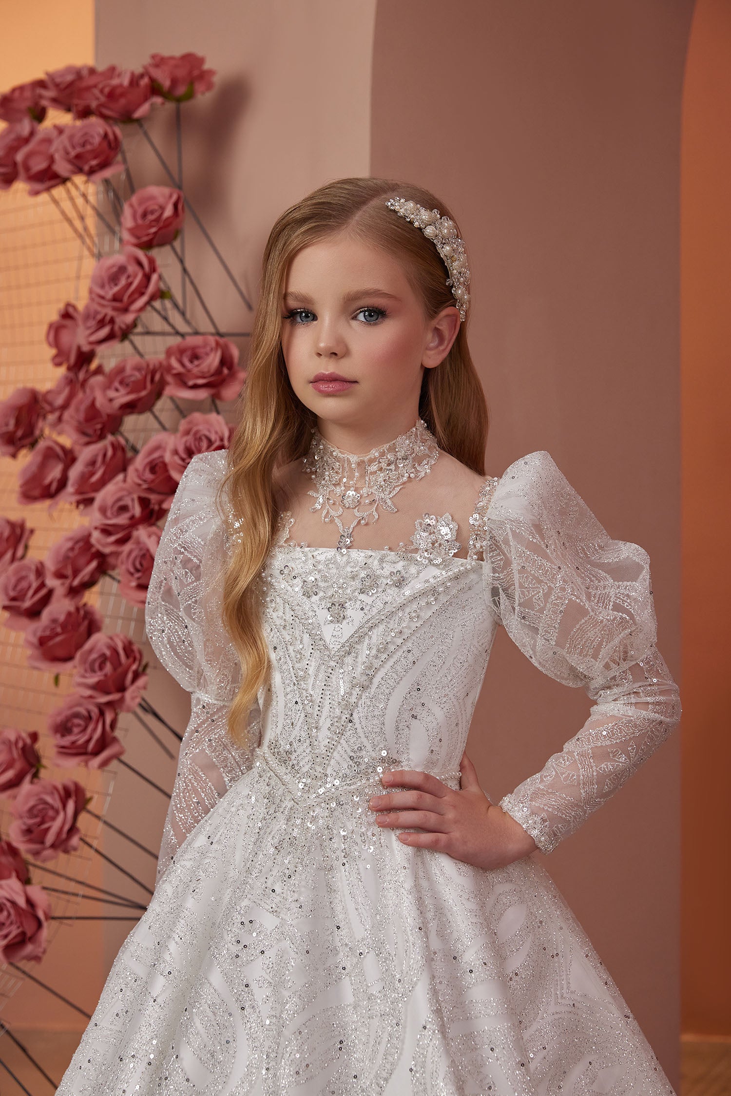 Beaded Embellishment First Communion Flower Girl Gown PR125 Pre-order 10 years / Ivory Beaded Embellishment First Communion Flower Girl Gown PR125 Pre-order 10 years / Ivory