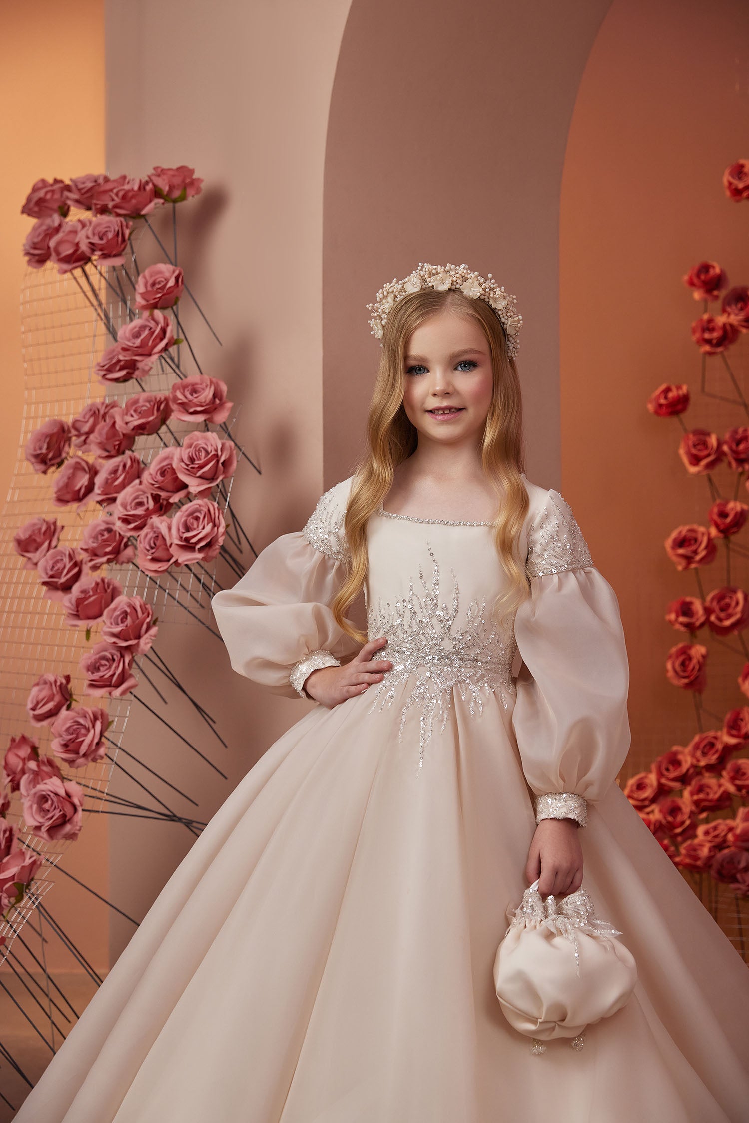 Square Neckline First Communion Flower Girl Gown PR127 Pre-order 10 years / Ivory Square Neckline First Communion Flower Girl Gown PR127 Pre-order 10 years / Ivory