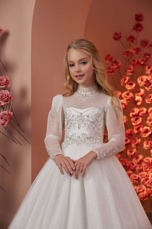 Long Sleeves First Communion Flower Girl Gown PR128