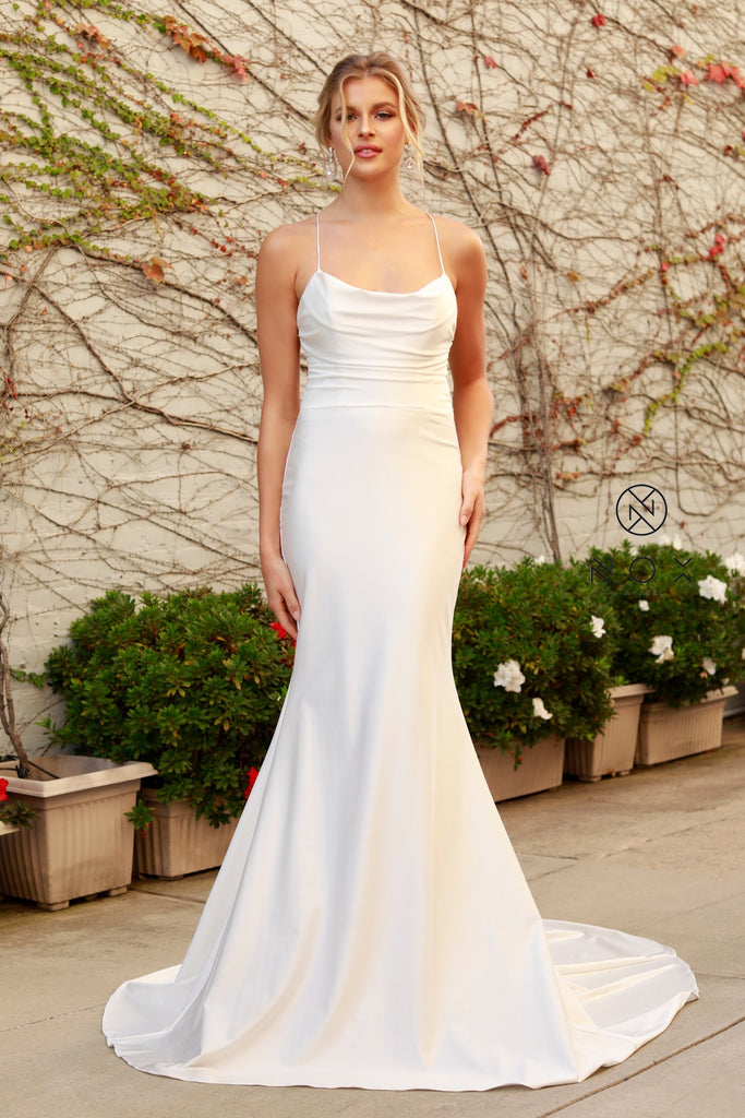Spaghetti Straps Cowl Neckline Mermaid Bridal Gown 472 – Sparkly Gowns