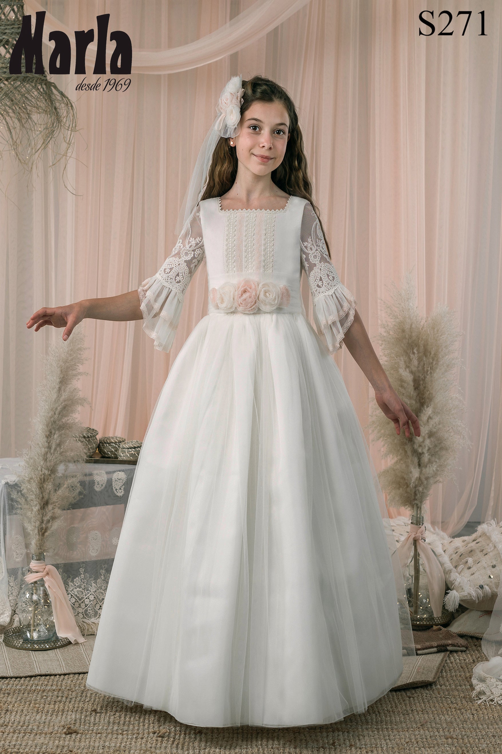 Spanish Communion Gown Marla S271 PRE-ORDER 12 / Beige Spanish Communion Gown Marla S271 PRE-ORDER 12 / Beige