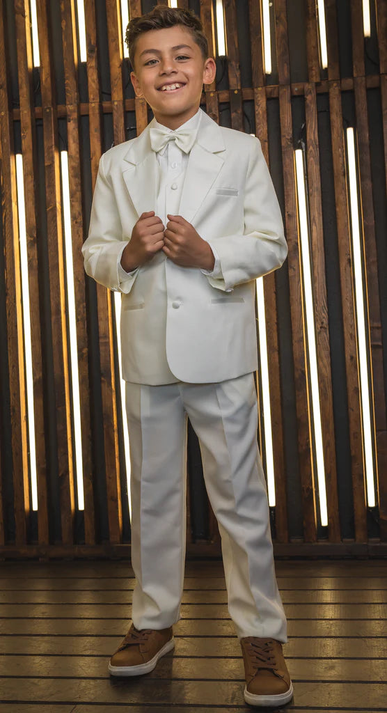 Boy s Slim Fit Single 5 Pieces Ivory Tuxedo for First Communion