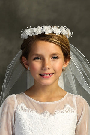 White Flower Crown Veil First Communion Flower Girl Accessories Style 038