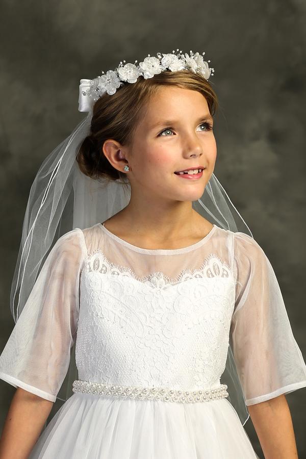 White Flower Crown Veil First Communion Flower Girl Accessories