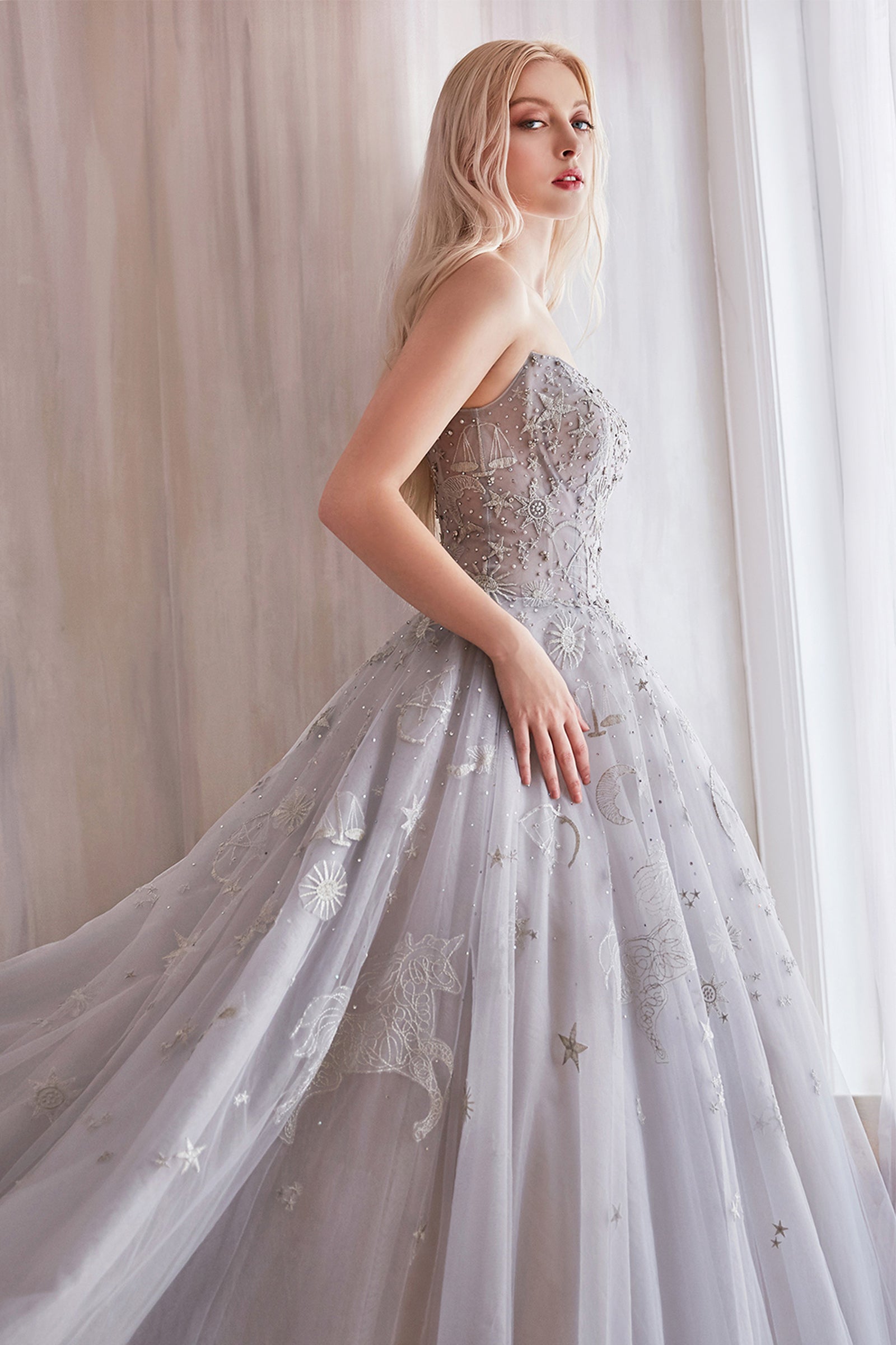 Andrea & Leo Couture A0890 Constellation Dream Light Silver Tulle Ball –  Sparkly Gowns