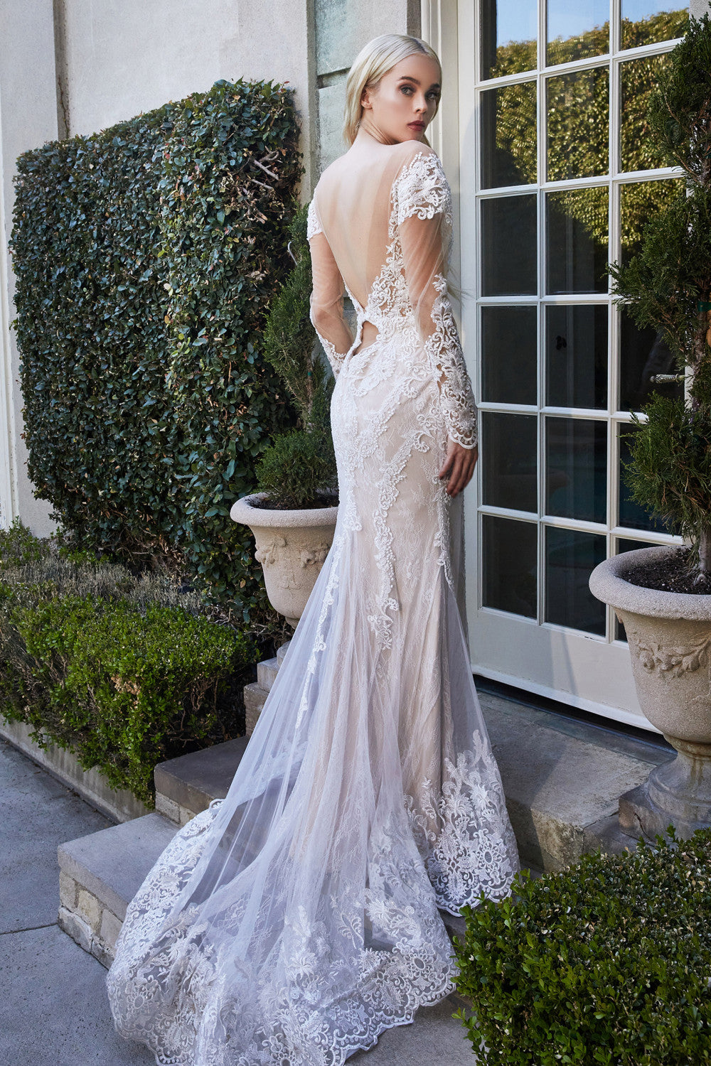 Andrea & Leo Couture A1022 Long Sleeves Mermaid Wedding Gown 10 / Off-White/Nude Andrea & Leo Couture A1022 Long Sleeves Mermaid Wedding Gown 10 / Off-White/Nude