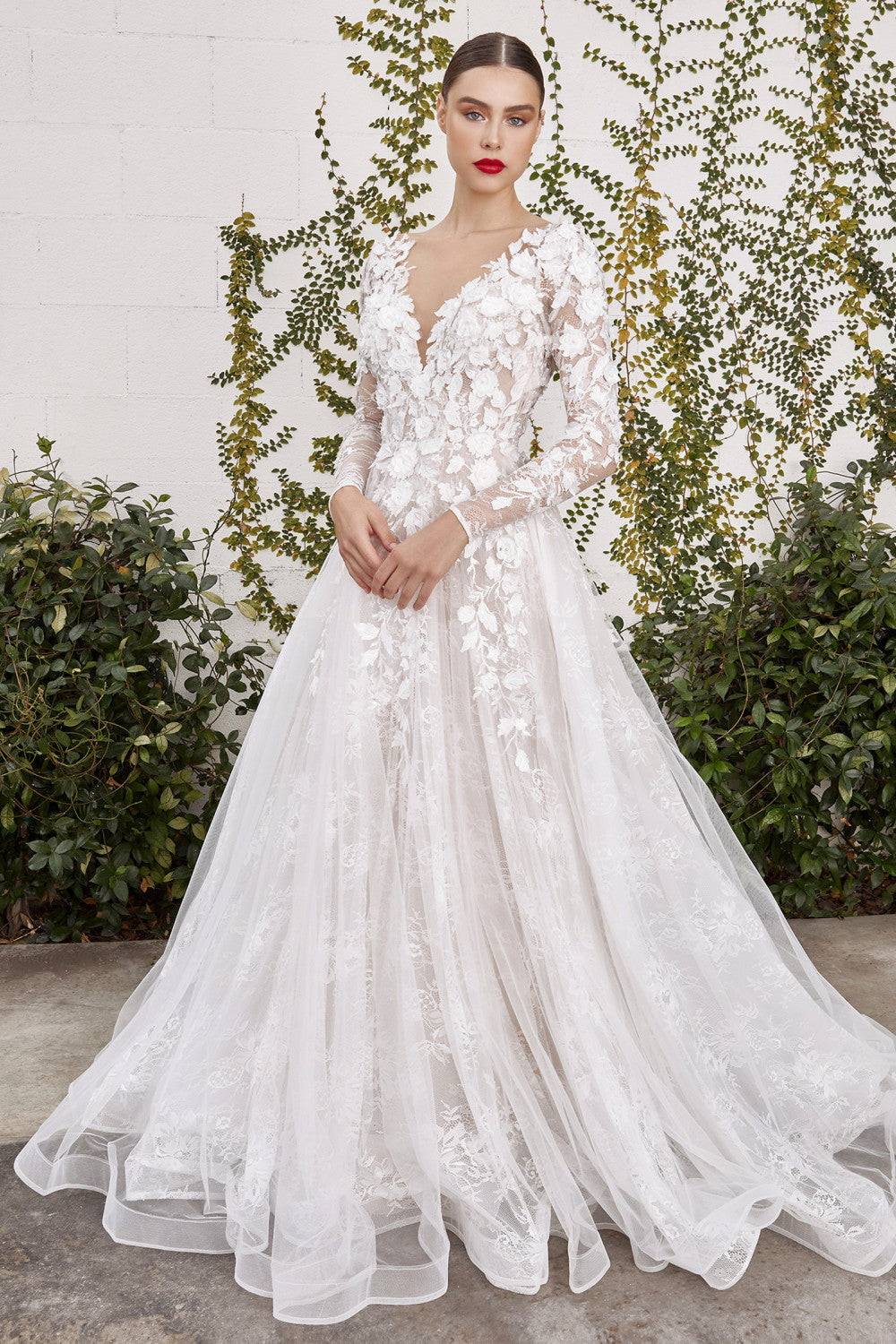 Long Sleeves Romantic Yvaine Andrea & Leo Couture A1067W Wedding