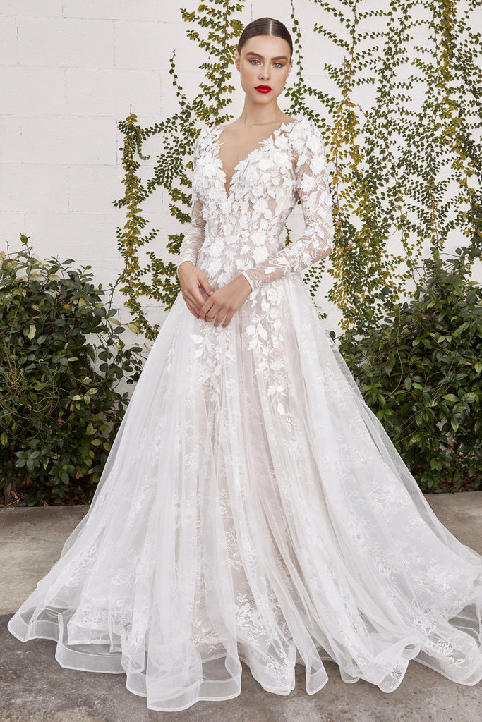 Luxury Long Ball Gown Glitter Wedding Dress with Puffy Sleeves – BIZTUNNEL