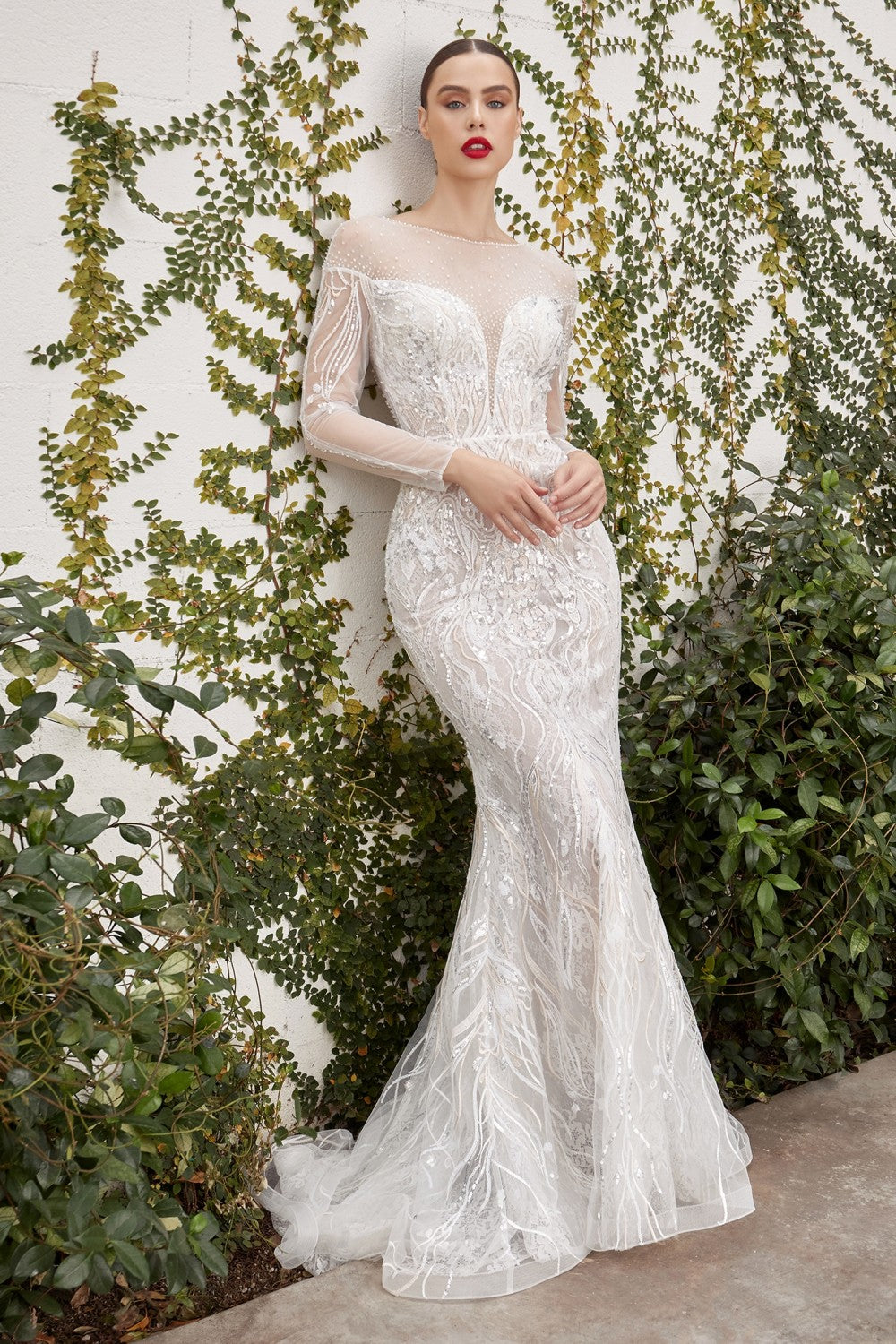 Mermaid Long Sleeve Wedding Dress Made to Order, Sexy Plunge Neck Sparkling  Lace Bridal Gown With Low Back and Long Sleeves 