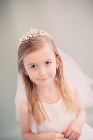 Rhinestone tiara with  Veil First Communion Flower Girl Accessories Style 017