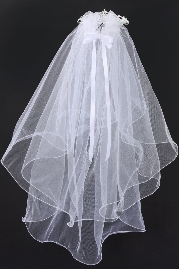 Girls Traditional Crystal Rhinestone Veil For First Communion