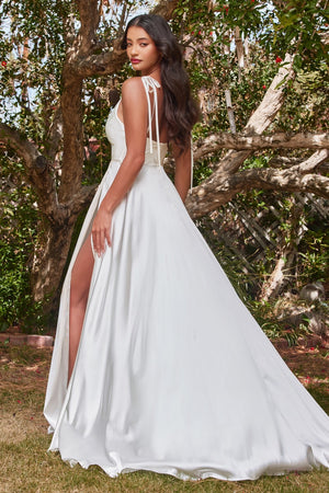 Cowl-Neckline A-line Slit Wedding Gown BD104W