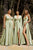 Opened Long Sleeve Satin Sage Green Evening Gown 7475SG