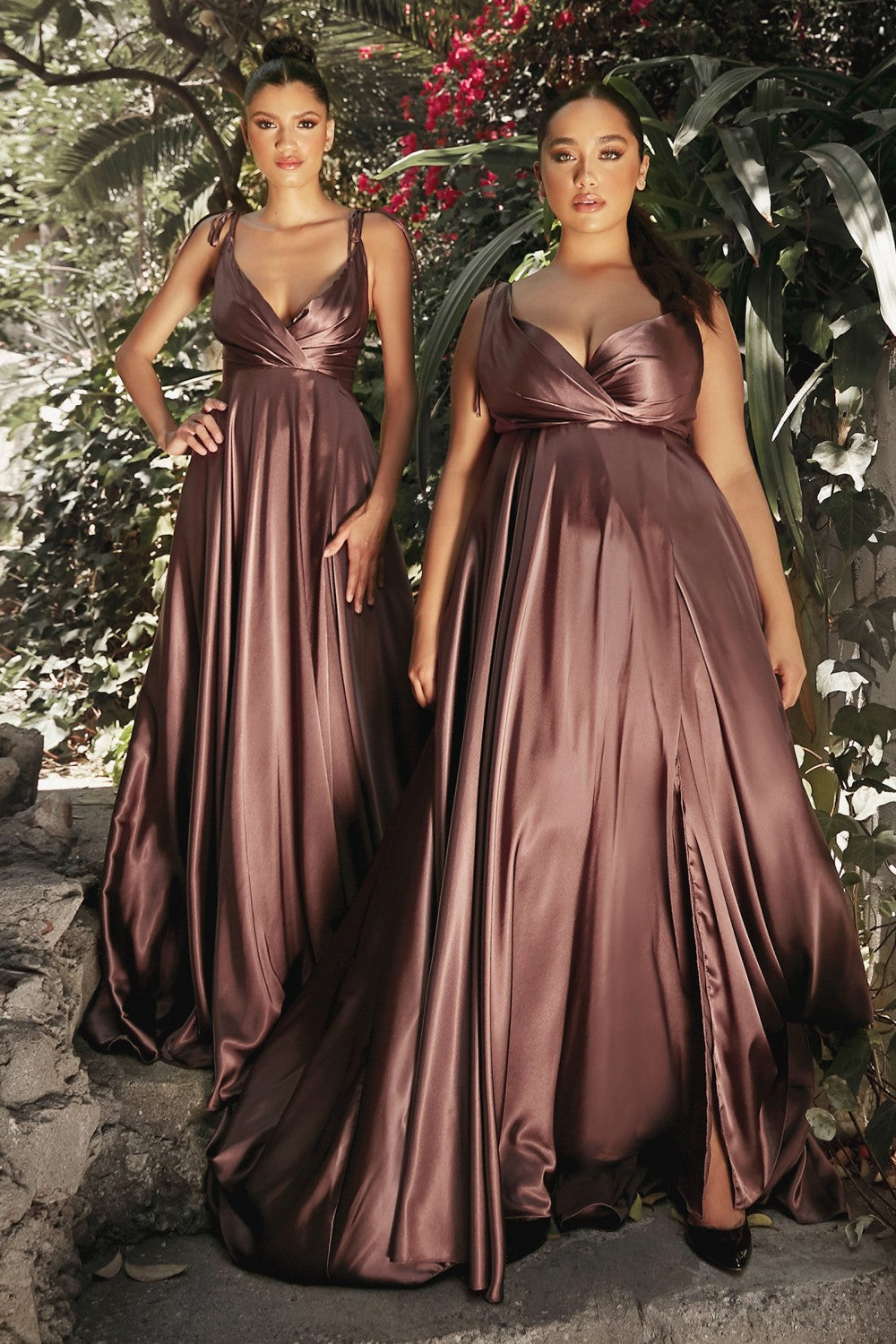 Flowy Satin V-neckline A-line Desert Rose Bridesmaids or Evening Gown – Sparkly Gowns