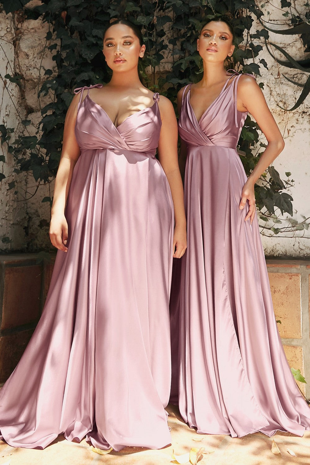 Fitted V-neckline Satin Gathered Waist Rose Gold Bridesmaids or Evenin –  Sparkly Gowns