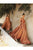 Flowy Satin V-neckline A-line Desert Rose Bridesmaids or Evening Gown BD105