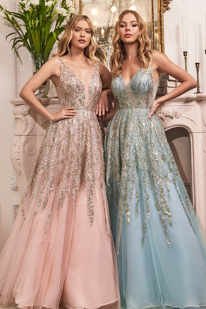 Beaded Embellished Long Tulle Gown C135