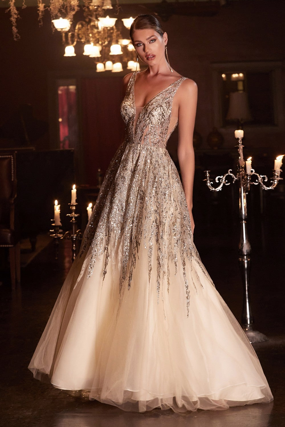 Floor Length Embellished Dress with Sleeves. 29761 - Catherines of Partick