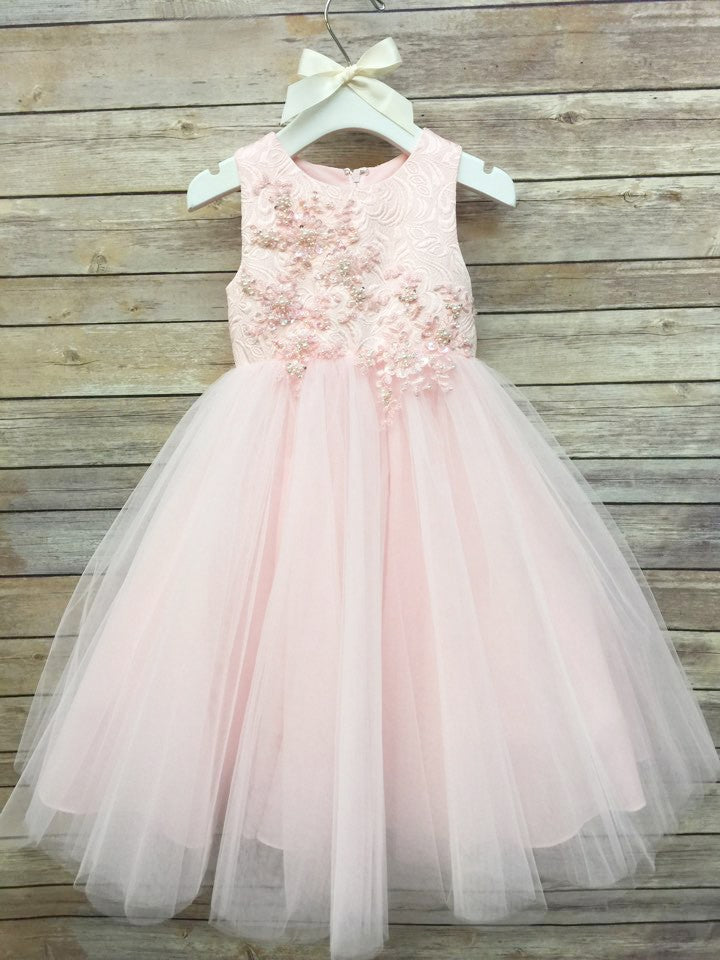 Sumptuous Jacquard Flower Girl, Communion Ball Gown with Tulle Skirt.