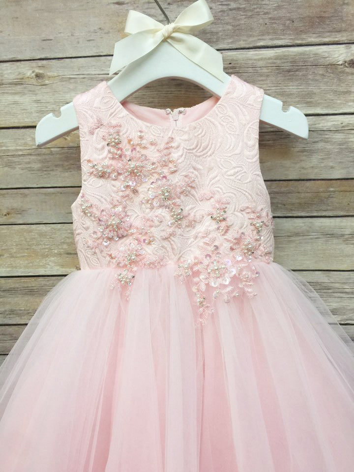 Sumptuous Jacquard Flower Girl, Communion Ball Gown with Tulle