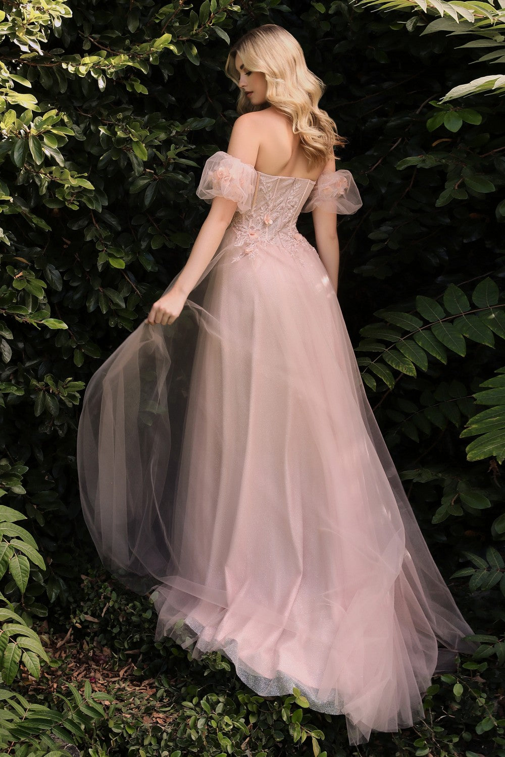 tulle dress with sleeves La Divine CB080 Detachable Off-the-shoulder Sleeves Tulle Gown – Sparkly Gowns
