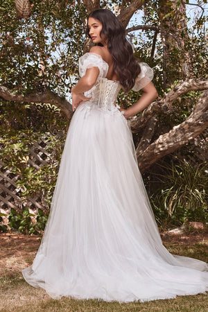 Vestido de novia de tul con mangas desmontables y hombros descubiertos CB080W