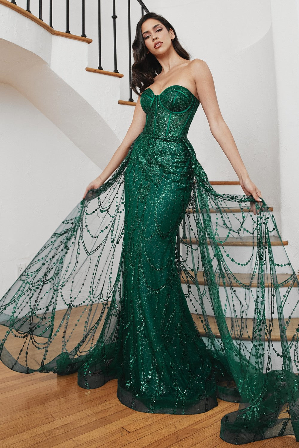 Strapless Lace Sheer Overskirt Mermaid Gown CB095 – Sparkly Gowns