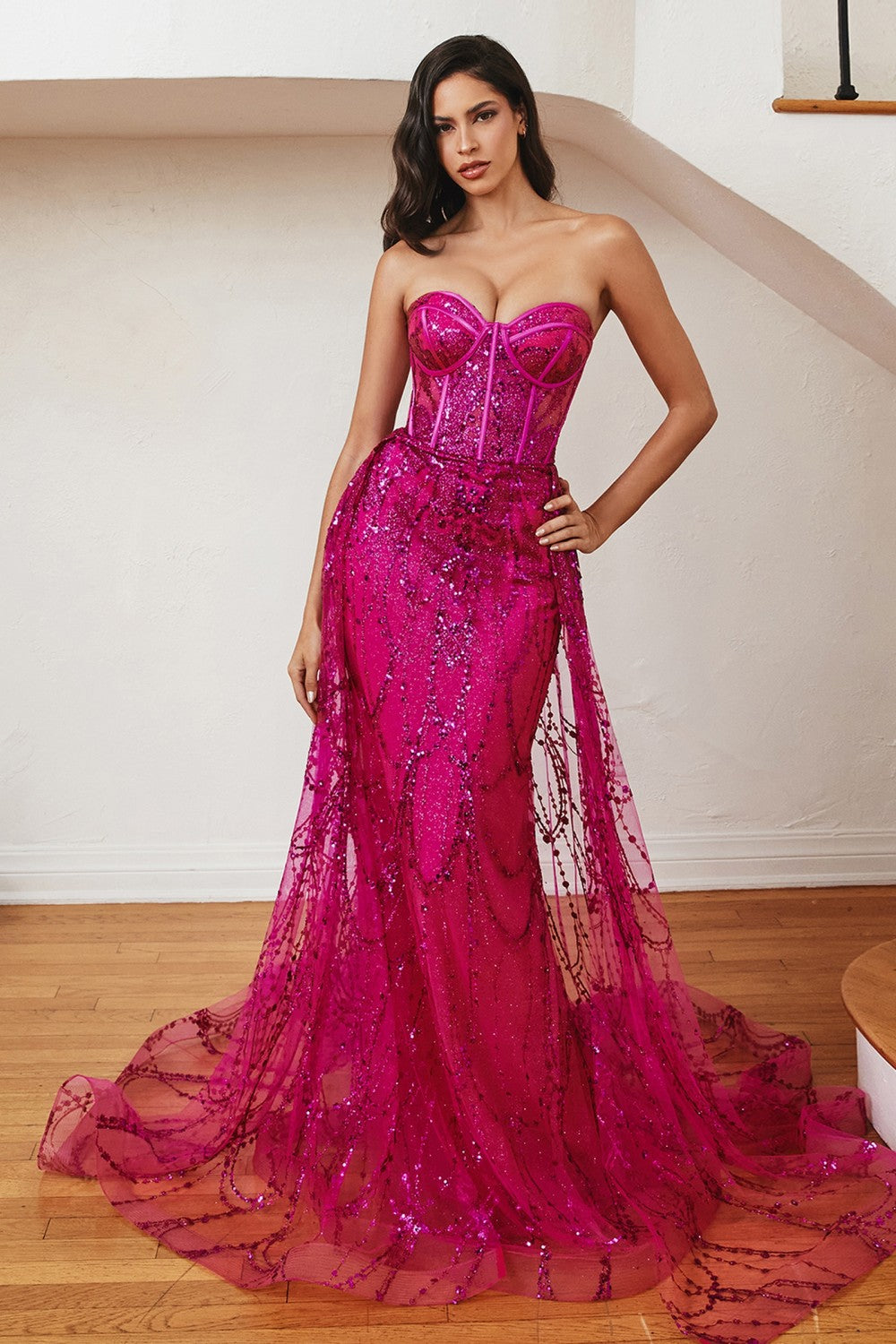 Strapless Lace Sheer Overskirt Mermaid Gown CB095 – Sparkly Gowns Strapless Lace Sheer Overskirt Mermaid Gown CB095 – Sparkly Gowns