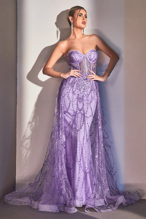 Strapless Lace Sheer Overskirt Mermaid Gown CB095