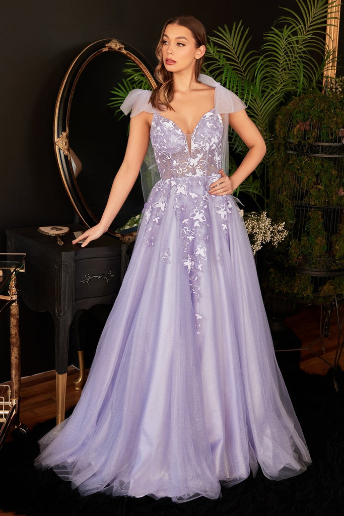 Embroidered Appliqués with Butterfly Print Prom Gown CB097