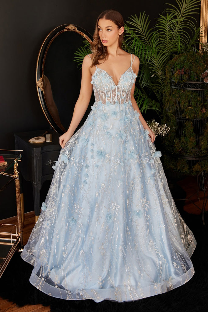 Plunging Neckline Floral Ball Gown CB105 – Sparkly Gowns