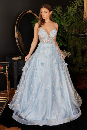 Vestido de fiesta floral con escote pronunciado CB105