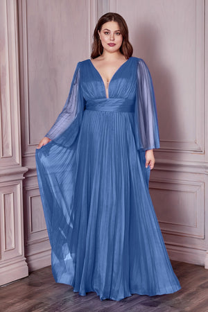 Curves Pleated Long Bell Sleeves Gown CD242C