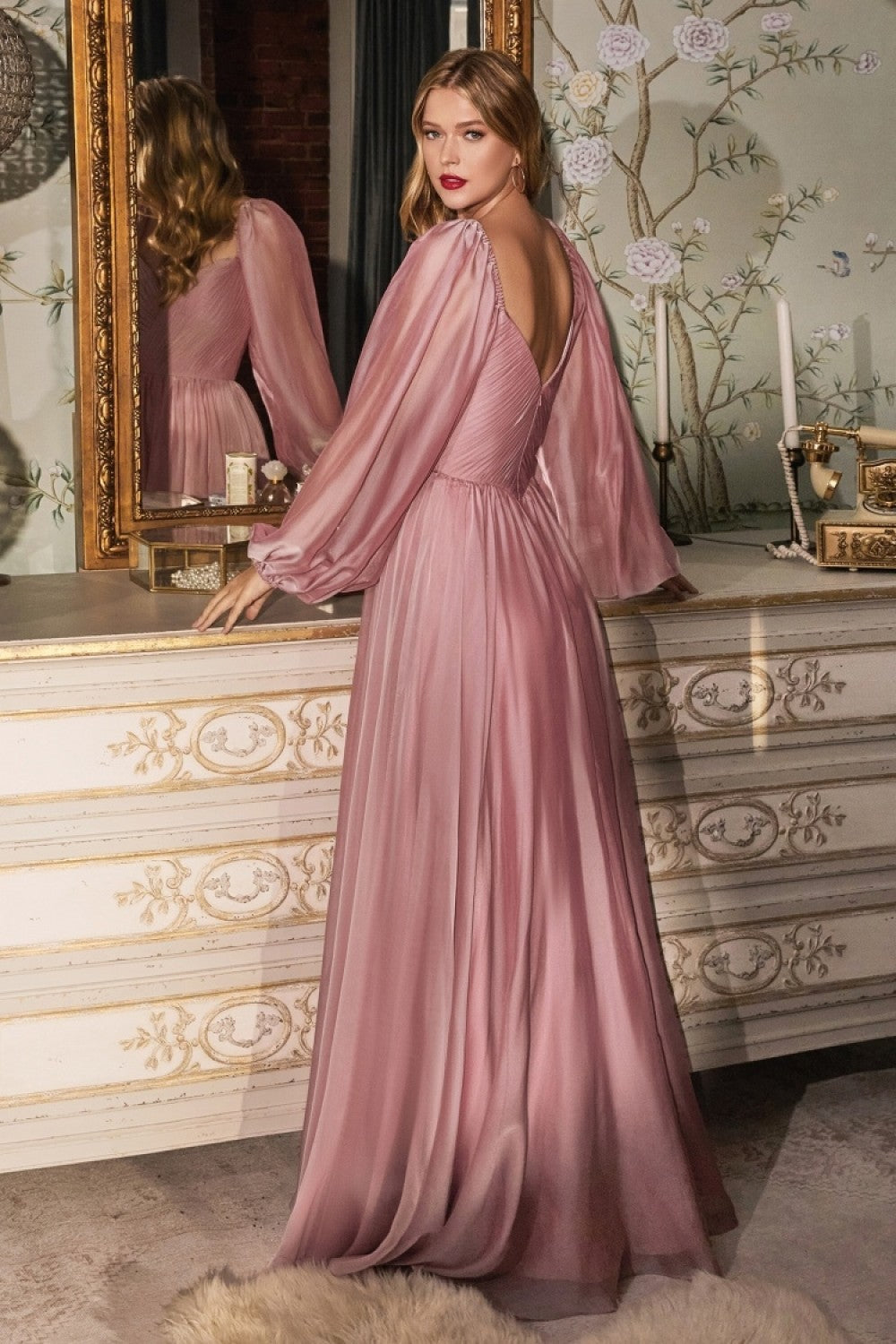 Long Sleeves Chiffon A-line Gown CD243 Sparkly Gowns Long Sleeves Chiffon A-line Gown CD243 Sparkly Gowns