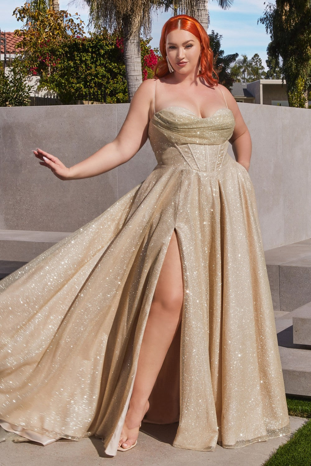 Curves A-Line Glitter Prom Gown CD252C Sparkly Gowns Curves A-Line Glitter Prom Gown CD252C Sparkly Gowns