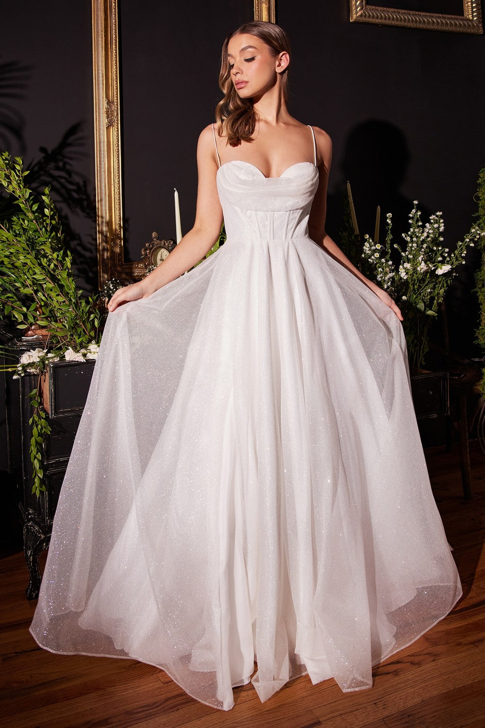 Cowl Neckline A-Line Glitter Flocked Dress CD253W Sparkly Gowns Cowl Neckline A-Line Glitter Flocked Dress CD253W Sparkly Gowns