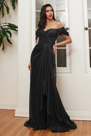 Off the Shoulder Glitter Embellishment Prom Gown CD878