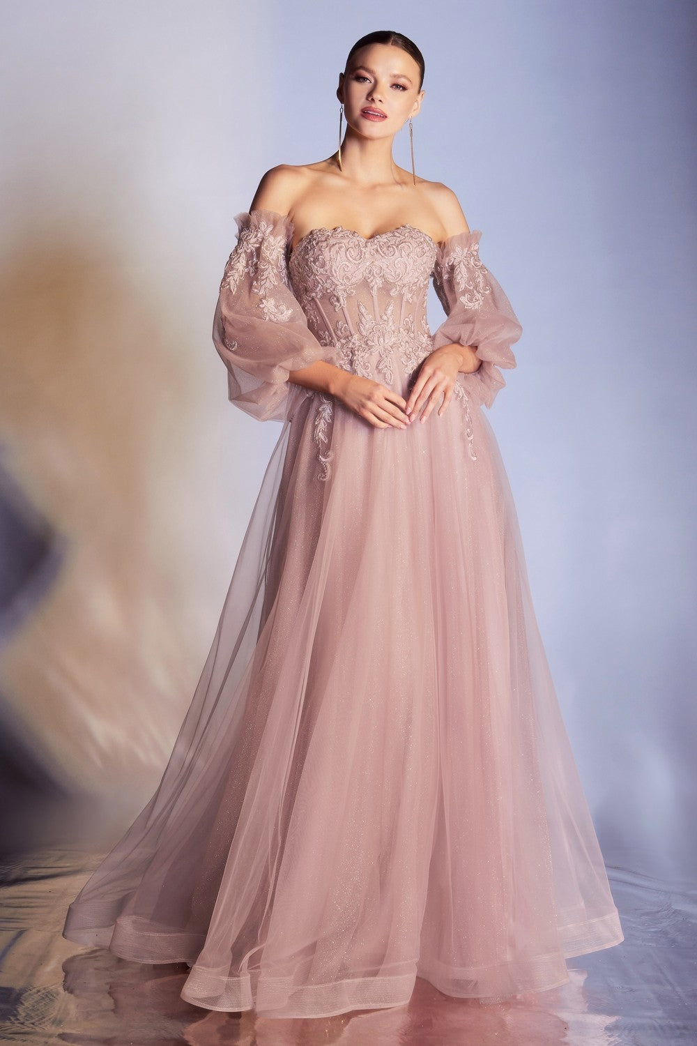 Buy Rose Gold Heavy Satin Gown With 3D Flower And One Sided Neckline Online  - Kalki Fashion