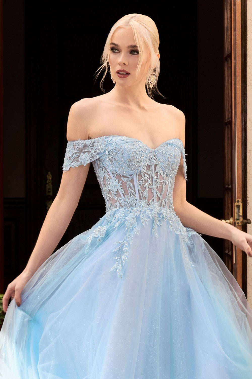 Off-Shoulder A-Line Floral Prom Dress CD961 – Sparkly Gowns