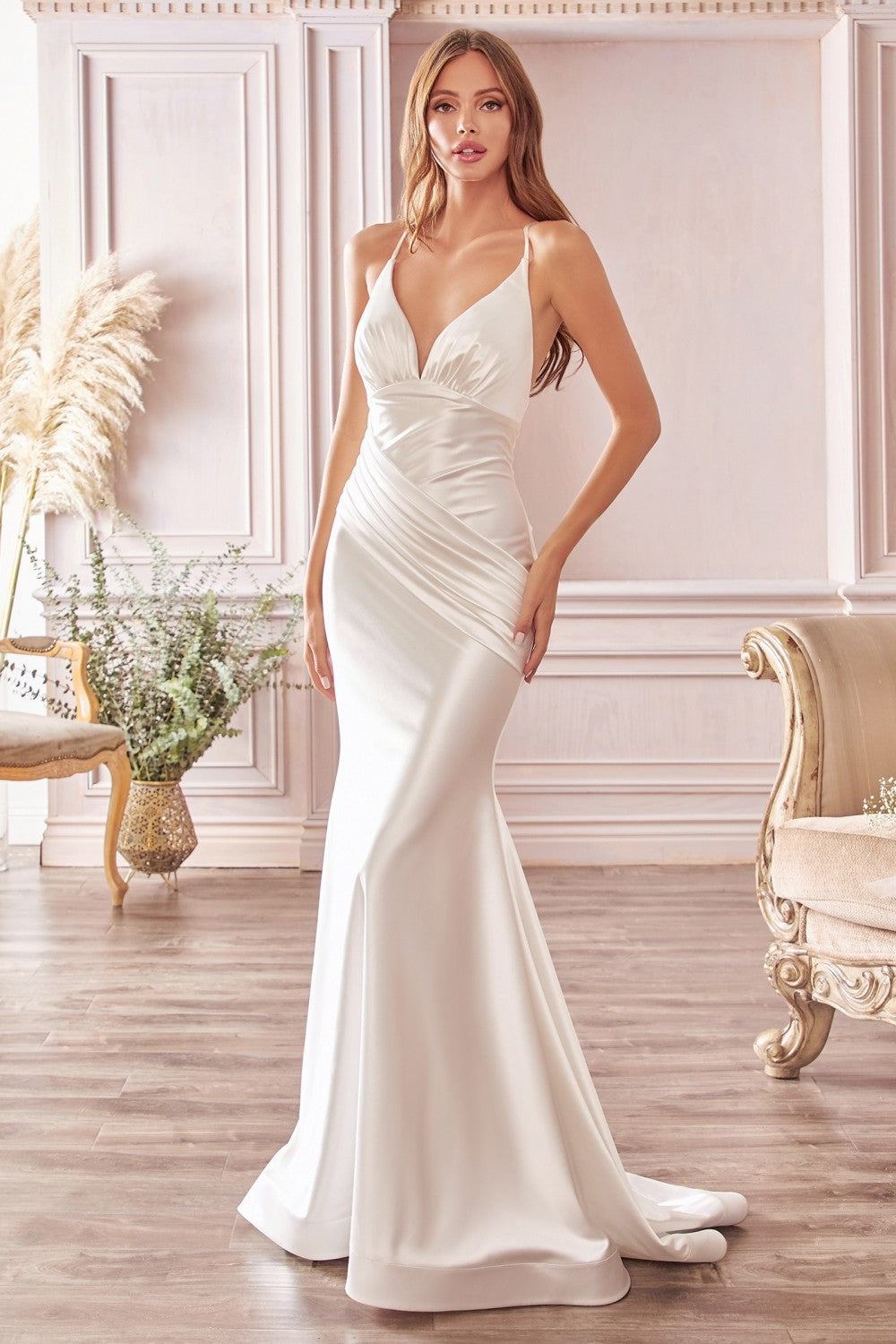 Fitted Stretch Satin Off-White Simple Wedding Gown CH236W Sparkly Gowns Fitted Stretch Satin Off-White Simple Wedding Gown CH236W Sparkly Gowns